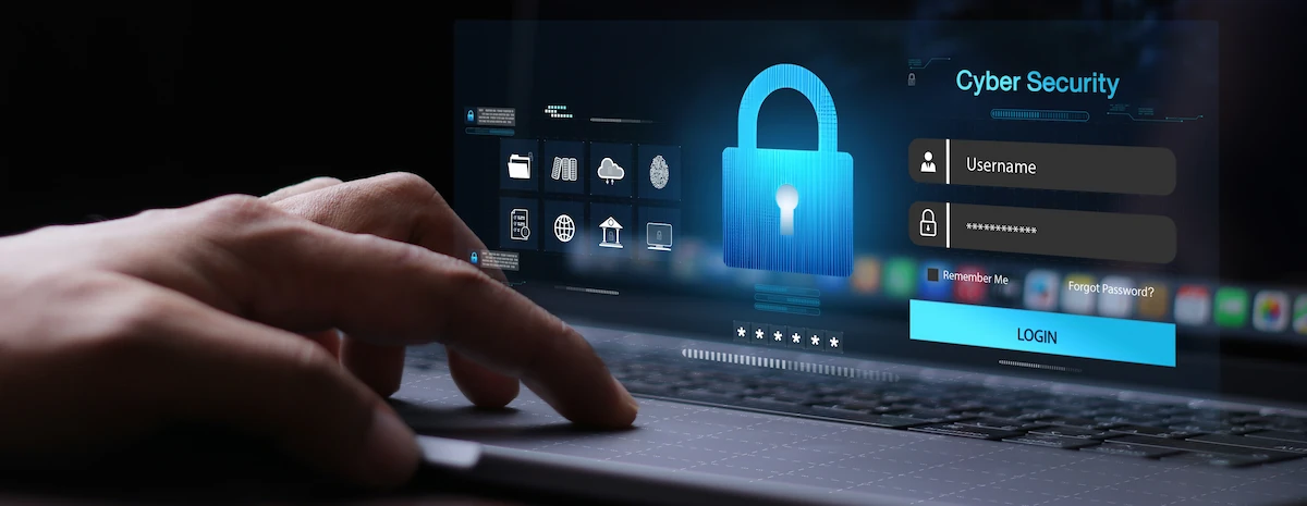 Cyber security graphic on laptop someone is using